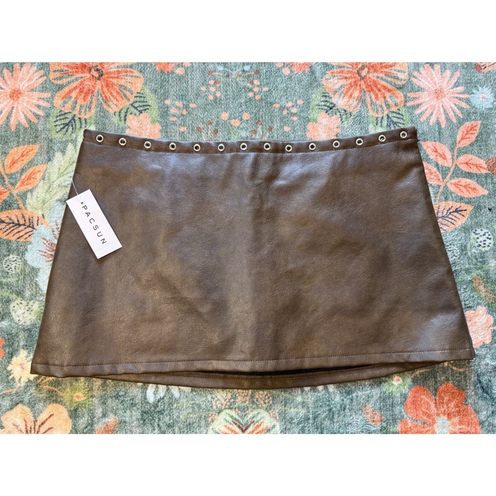 PacSun Third‎ Charm Brown Faux Leather Lined Grommet Mini Skort Grunge Festival